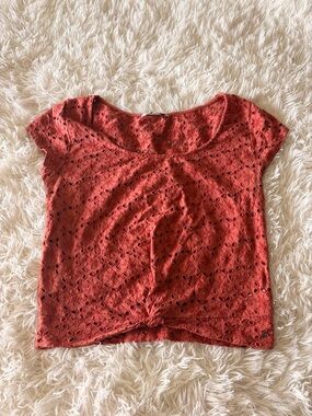 American Eagle Outfitters Rust Eyelet Twist-Front Top